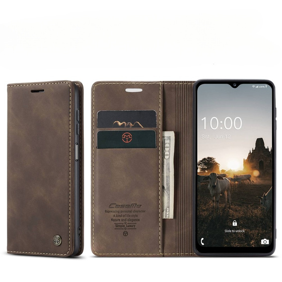 Etui CASEME do Samsung Galaxy M33 5G, Leather Wallet Case, brązowe