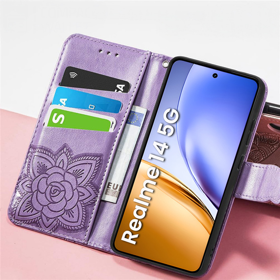 Etui z klapką do Realme 14 5G / Realme 14T 5G, Butterfly, fioletowe