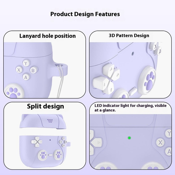 Etui silikonowe do AirPods Pro 3, Kocia Łapka z brelokiem - fioletowe