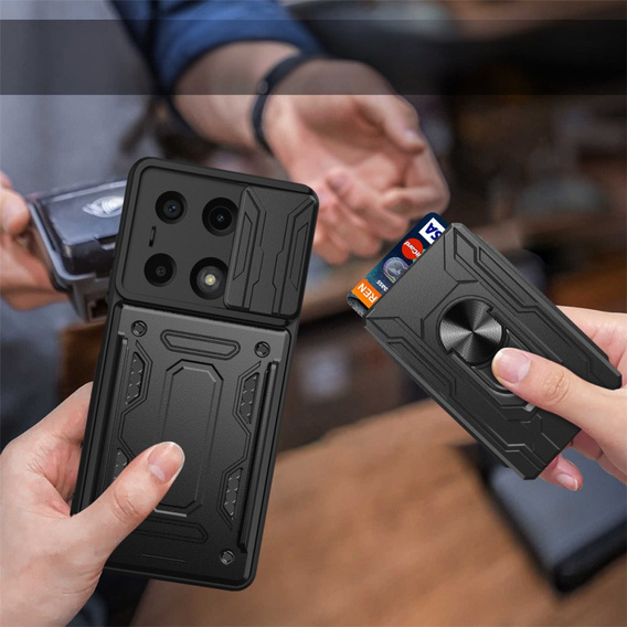 Etui pancerne do Xiaomi Redmi Note 13 Pro 4G / Xiaomi Redmi Note 14S / Xiaomi Poco M6 Pro 4G, Camera Slide Card Slot, czarne