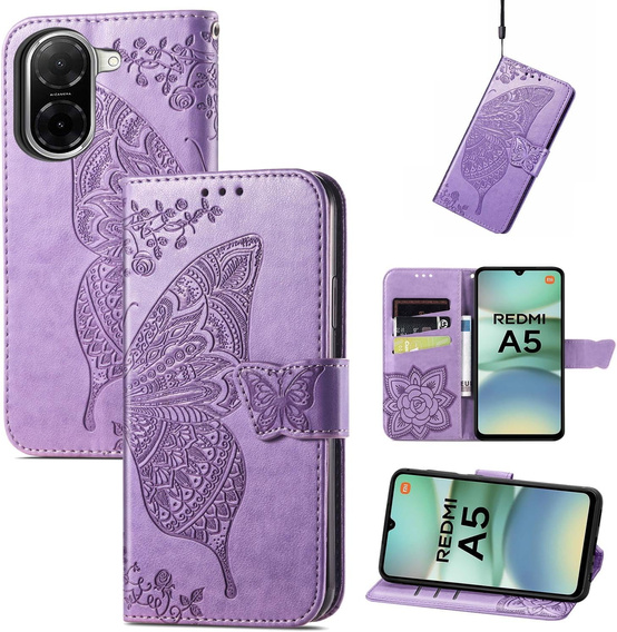 Etui z klapką do Xiaomi Redmi A5, Butterfly, fioletowe