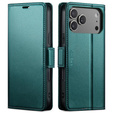 Etui do iPhone 17 Pro, ERBORD Glossy Litchi, portfel z klapką, zielone