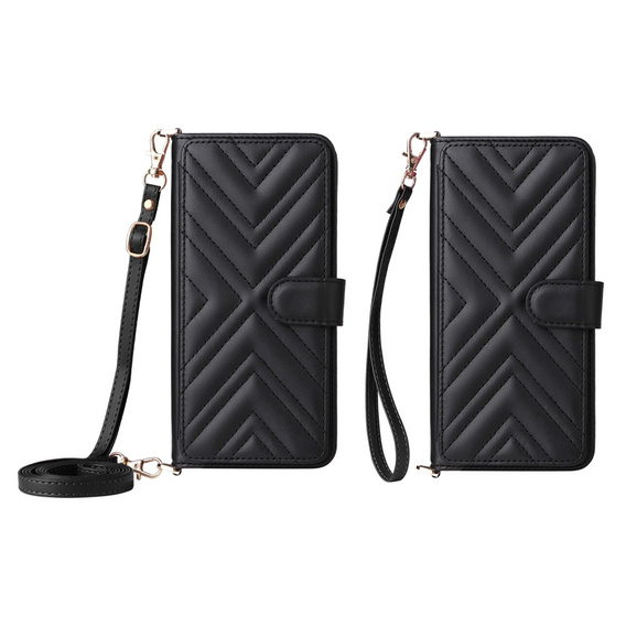 Etui z klapką do Xiaomi Poco M7 Pro 5G, Crossbody Leather Wallet, czarne