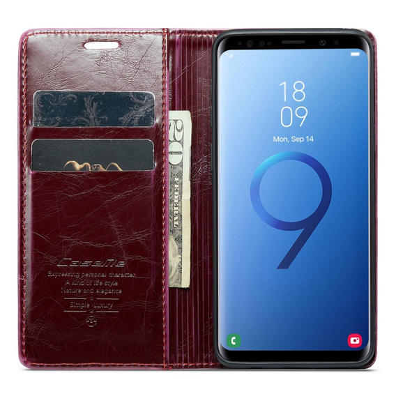 Etui z klapką CASEME do Samsung Galaxy S9+ Plus, Waxy Textured, czerwone