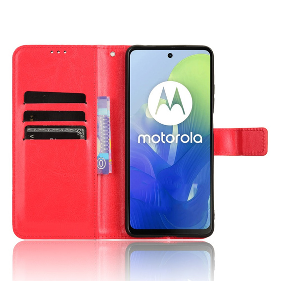 Etui z klapką do Motorola Moto E14, Crazy Horse Wallet, czerwone