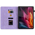 Etui do Lenovo Tab K11 Plus – fioletowe, z tłoczonym motywem lilii, z kieszeniami na karty