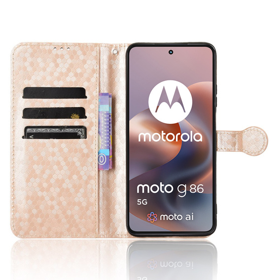 Etui z klapką do Motorola Moto G86 Power 5G, Wallet Rhombus, złote