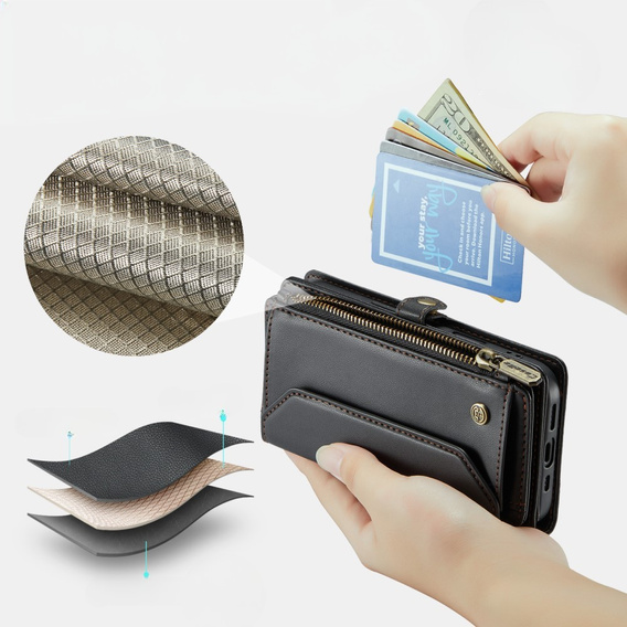 Etui CASEME do iPhone 16e RFID Leather Wallet, RFID Leather Wallet, z paskiem na ramię, czarne