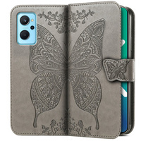 Etui z klapką do Realme 9i / Oppo A96, Butterfly, szare