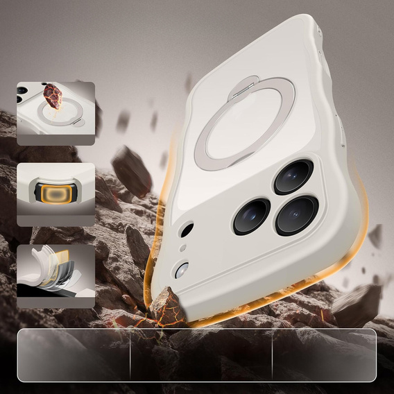 Etui do iPhone 17 Pro, Spin MagSafe Stand Wave Edge, Stone