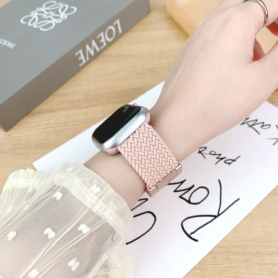 Pleciony Pasek Nylonowy z Klamrą do Apple Watch 1/2/3/4/5/6/7/8/9/10/11/SE 38/40/41/42mm – Różowy