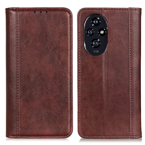 Etui portfelowe ze skóry Split Leather do Honor 200 Pro 5G – brązowe, z podstawką i kieszonkami