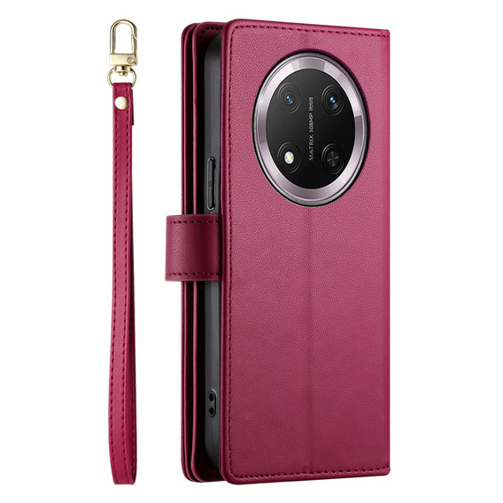 Etui z klapką do Honor Magic 7 Lite, Wallet Zipper Pocket, czerwone