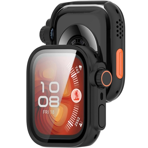 2w1 Etui + Szkło Hartowane do Huawei Watch Fit 4 Pro, Czarne/Pomarańczowe