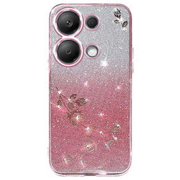 Etui do Xiaomi Redmi Note 13 Pro 4G / Xiaomi Redmi Note 14S / Xiaomi Poco M6 Pro 4G, Glitter Flower, różowe rose gold