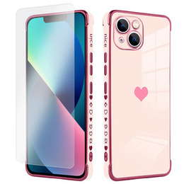 Zestaw Etui do Apple iPhone 13, Electro heart, Różowe rose gold + Szkło