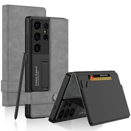 Etui GKK do Samsung Galaxy S25 Ultra z klapką, kieszenią na karty, podstawką i magnetycznym zamknięciem – szare