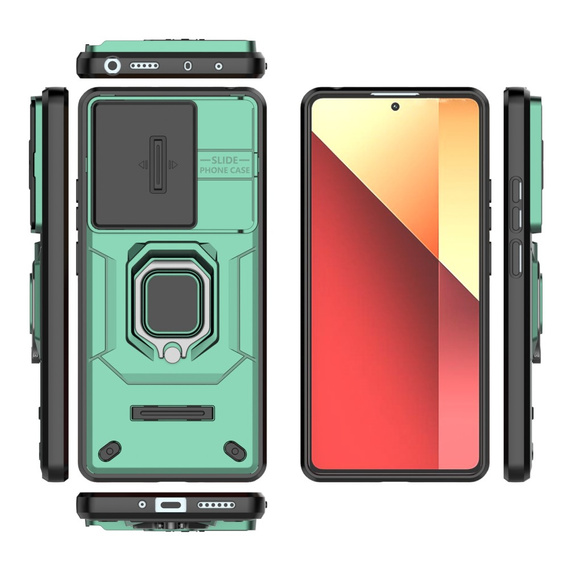 Etui do Xiaomi Redmi Note 13 Pro 4G / Xiaomi Redmi Note 14S / Xiaomi Poco M6 Pro 4G, KickStand Camera Lens, zielone