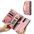 Etui CASEME do Samsung Galaxy A56 5G, Retro Leather Wallet, z paskiem, różowe