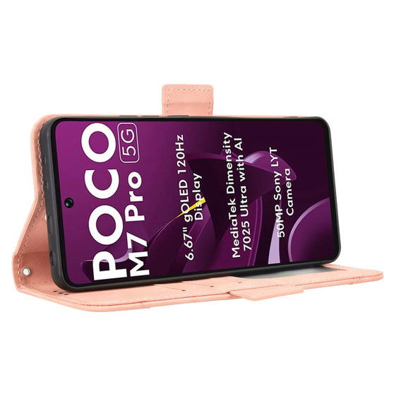 Etui z klapką do Xiaomi Poco M7 Pro 5G, Card Slot, różowe