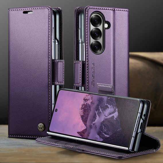 Etui z klapką CASEME do Samsung Galaxy Z Fold7 5G Litchi Wallet – fioletowe