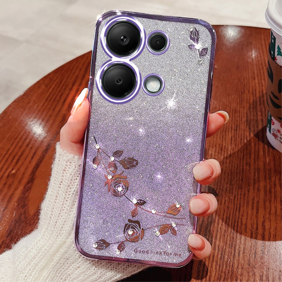 Etui do Xiaomi Redmi Note 13 Pro 4G, Glitter Flower, fioletowe