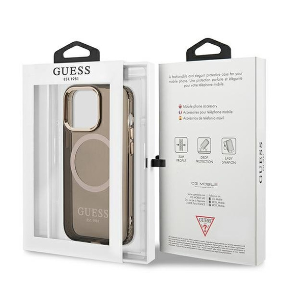 Etui GUESS do iPhone 13 Pro, Gold Outline Translucent MagSafe, czarne