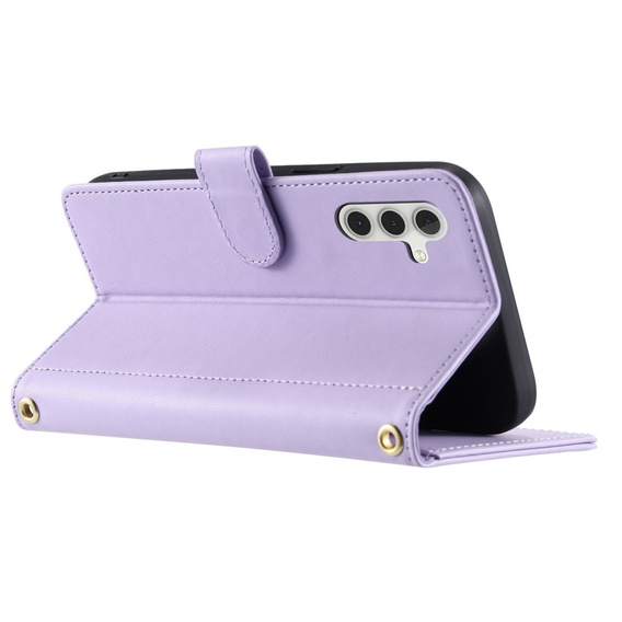 Etui z klapką do Samsung Galaxy S25 FE, Rhombus Crossbody Leather, fioletowe