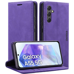 Etui do Samsung Galaxy A55, ERBORD Vintage portfel z klapką, fioletowe + Szkło na ekran
