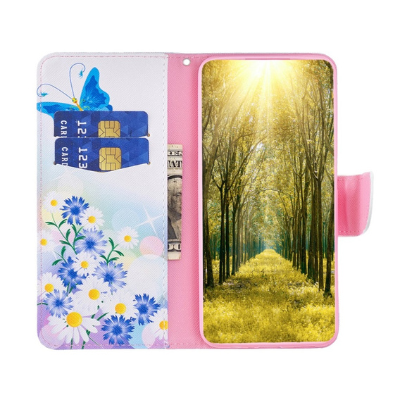 Etui z klapką do Samsung Galaxy M34, Wallet, Butterfly & Flowers białe