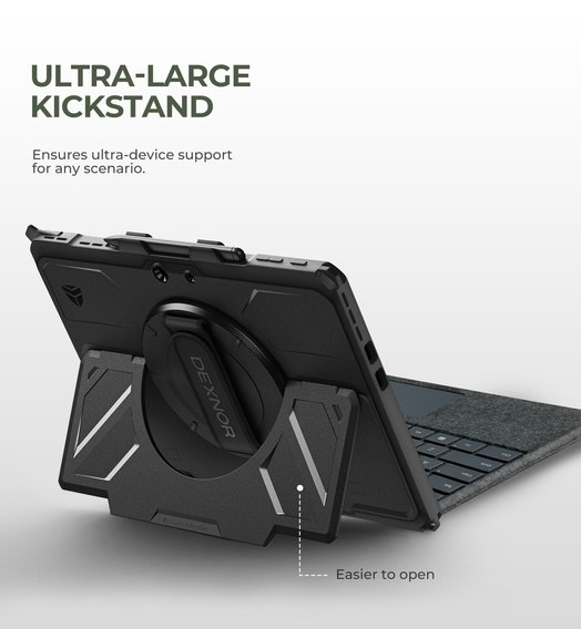 Etui Dexnor 360° do Microsoft Surface Pro 11/10/9, z paskiem i miejscem na rysik - czarne