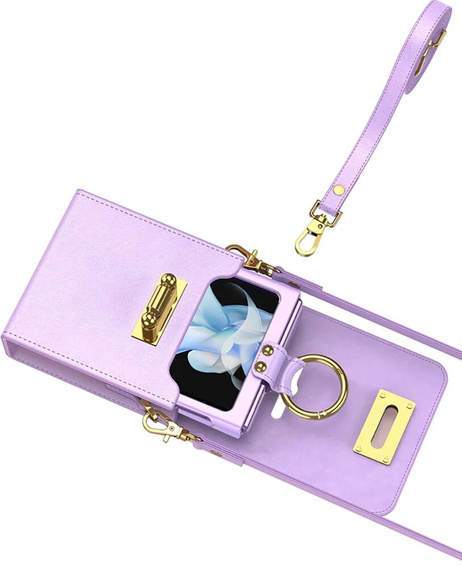 Etui do Samsung Galaxy Z Flip7 FE / Z Flip6, Finger Ring, z paskiem, fioletowe
