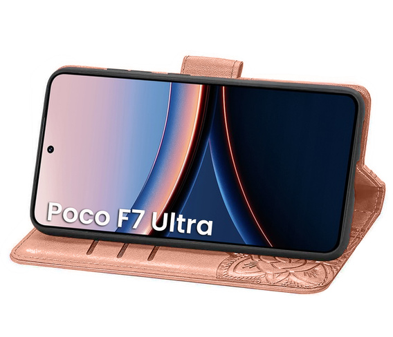 Etui z klapką do Xiaomi Poco F7 Ultra, Butterfly, różowe rose gold