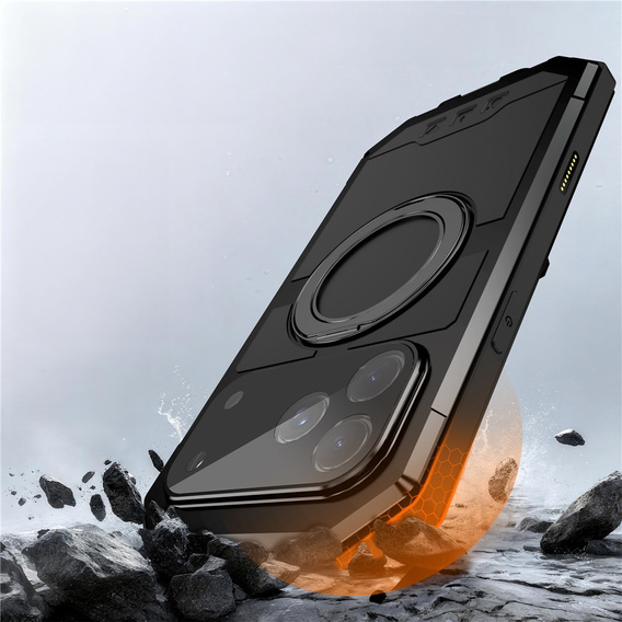 Etui pancerne do iPhone 17 Pro Max, R-JUST, do MagSafe, z podstawką, czarne