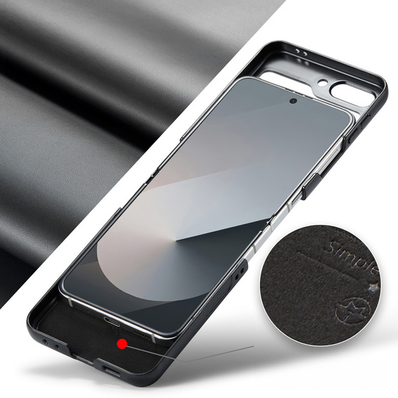 Etui do Samsung Galaxy Z Flip7, CASEME Litchi Leather, czarne