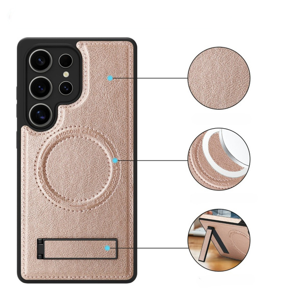 Etui skórzane z podstawką do Samsung Galaxy S25 Ultra – kompatybilne z MagSafe, rose gold
