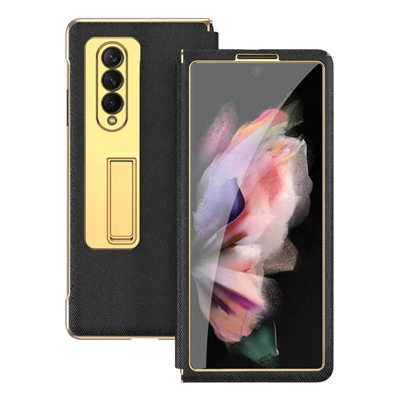 Etui ze szkłem do Samsung Galaxy Z Fold 4 5G, Kickstand Cross Texture, Black