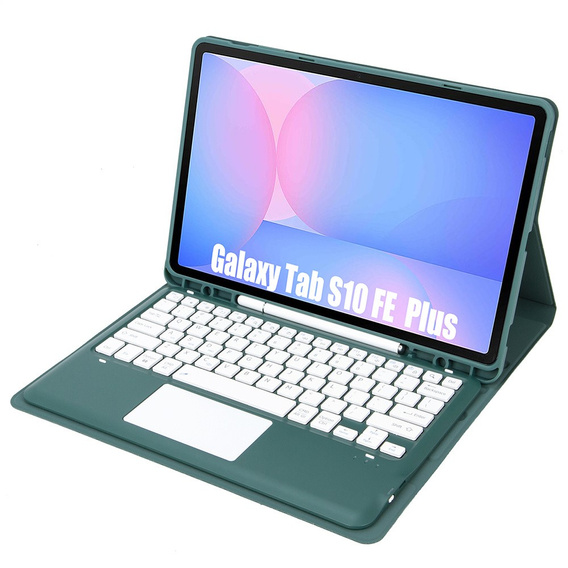 Etui z klawiaturą Bluetooth i touchpadem do Samsung Galaxy Tab S10 FE+ Plus X620/X626B – zielone
