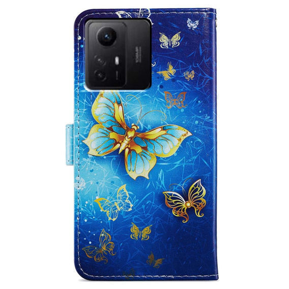 Etui z klapką do Xiaomi Redmi Note 12S, Wallet, Butterflies niebieskie
