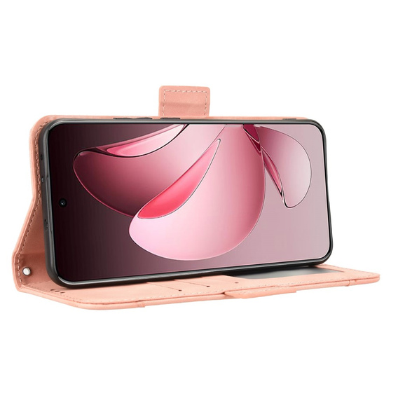 Etui z klapką do Oppo Reno 13 Pro, Card Slot, różowe