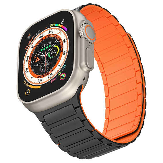 Pasek Silikonowy do Apple Watch 1/2/3/4/5/6/7/8/9/10/11/SE Ultra 1/2/3 42/44/45/46/49mm, Czarny/Pomarańczowy