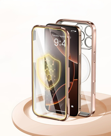 Etui do iPhone 16 Pro, MagSafe Full Body z szkłem na ekran, Desert Gold