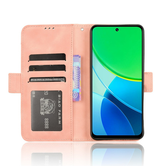 Etui z klapką do Vivo Y19s, Card Slot, różowe