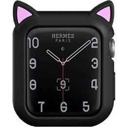 Etui Silikonowe do Apple Watch 4/5/6/SE 44mm, Kocie Uszy, Czarne