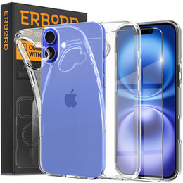 Etui do iPhone 16, ERBORD Slim, przezroczyste + Szkło 9H