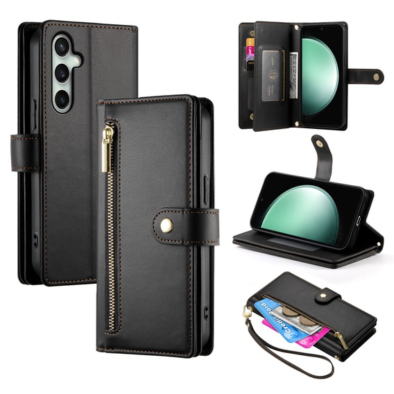 Etui z klapką do Samsung Galaxy S24 FE, Wallet Zipper Pocket, czarne