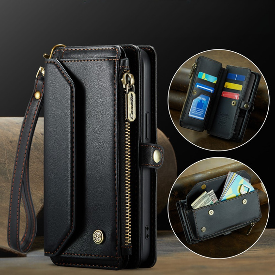 Etui CASEME do iPhone 16e RFID Leather Wallet, RFID Leather Wallet, z paskiem na ramię, czarne