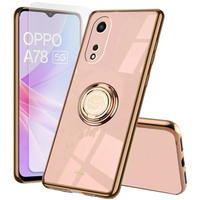 Zestaw Etui do Oppo A78 5G, Electro Ring, Różowe rose gold + szkło