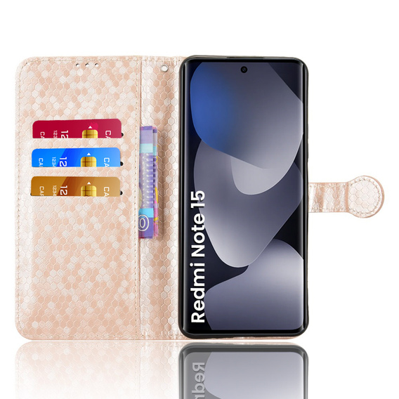 Etui z klapką do Xiaomi Redmi Note 15 5G / Poco M8 5G, Wallet Rhombus, złote