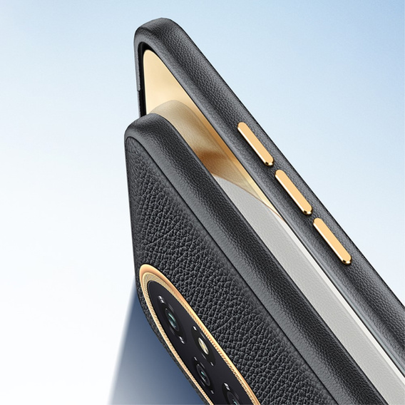 Etui skórzane do Honor 200 Pro 5G – czarne, z metalową ramką na aparat